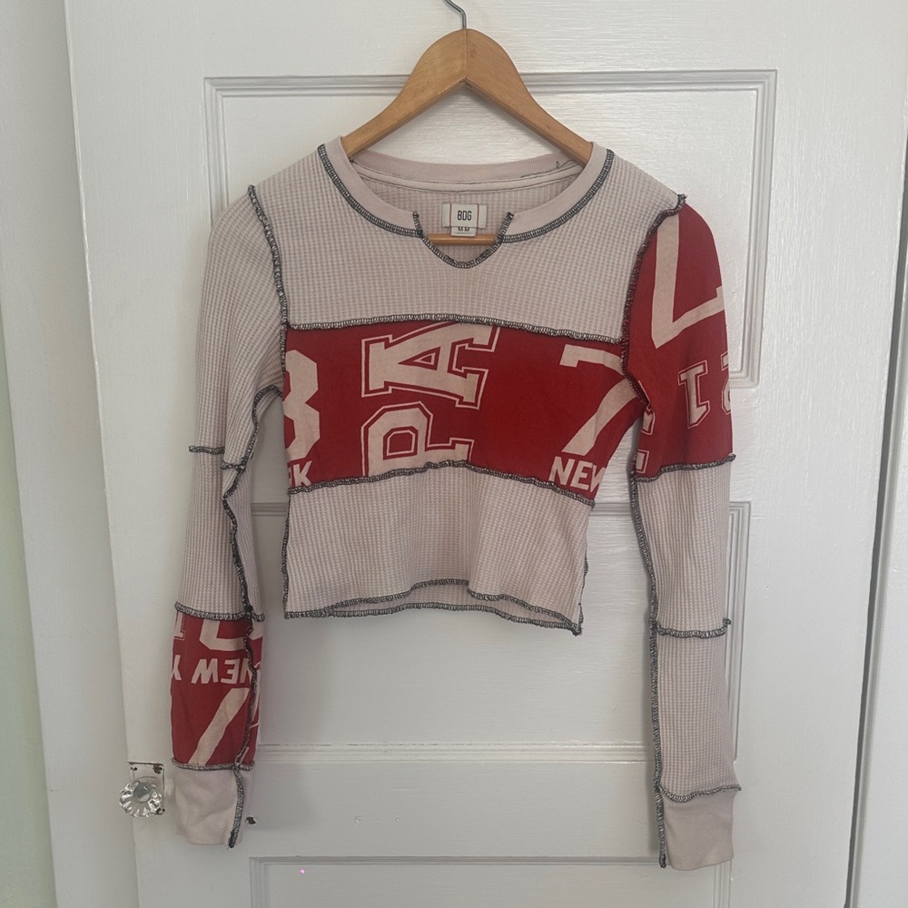 BDG Red and Cream Patchwork Crop Top